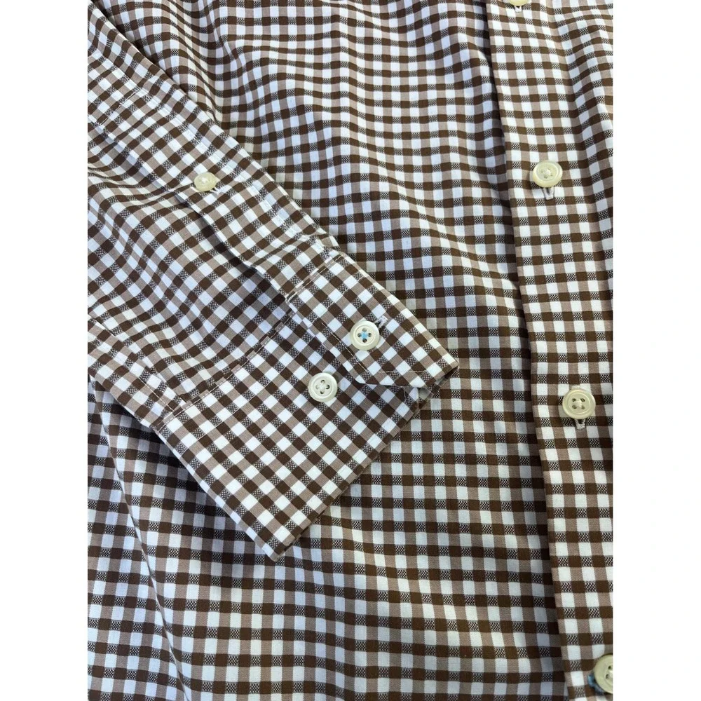 Banana Republic Grant Fit Shirt Mens Small Brown Gingham Non-Iron Cotton Stretch